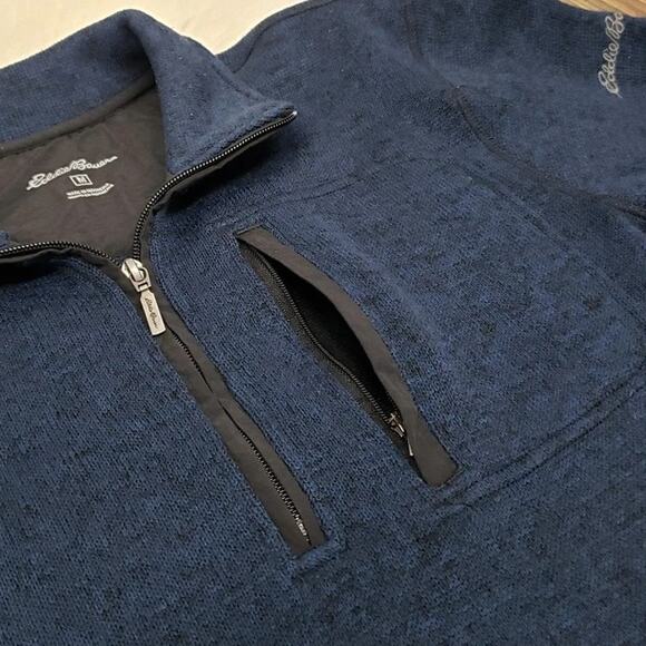 Eddie Bauer Convector 1/4 Zip Sweater Size M Zippered Pocket Fleece Navy Blue - Picture 4 of 13